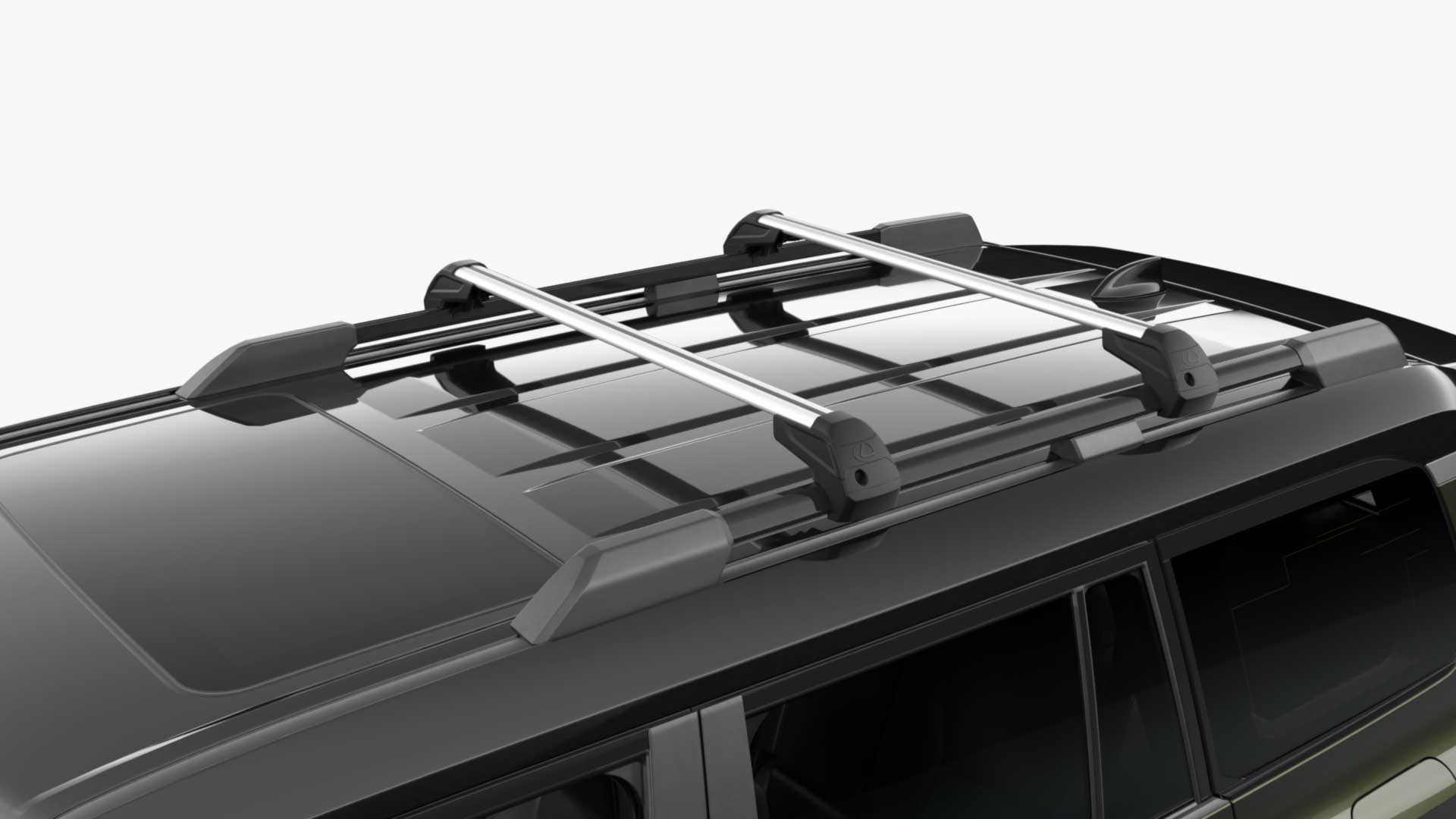 Close-up of Lexus GX roof fitted with optional bridge roof rack accessory. 