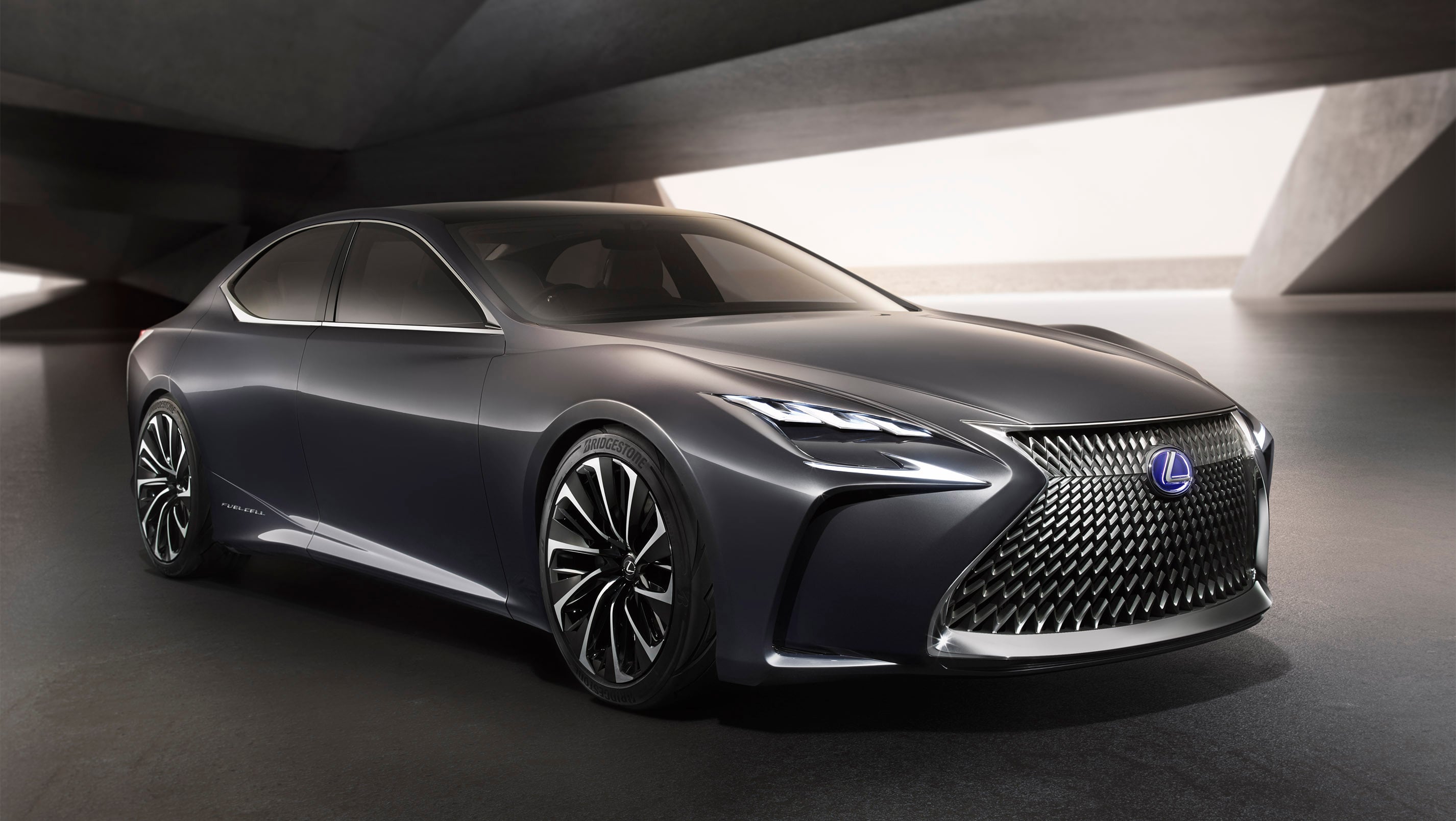 Profile view of a black Lexus LF-FC concept vehicle