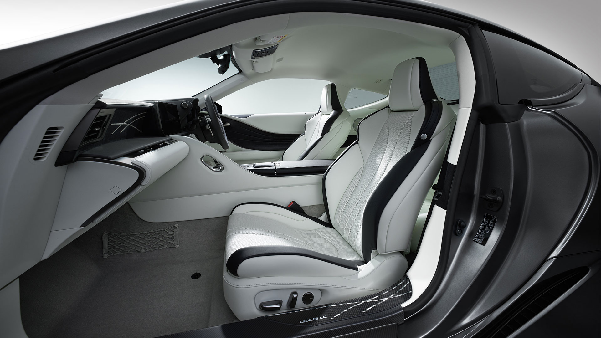 Interior of the The Lexus LC 500 Special Edition Coupe with black and white seats
